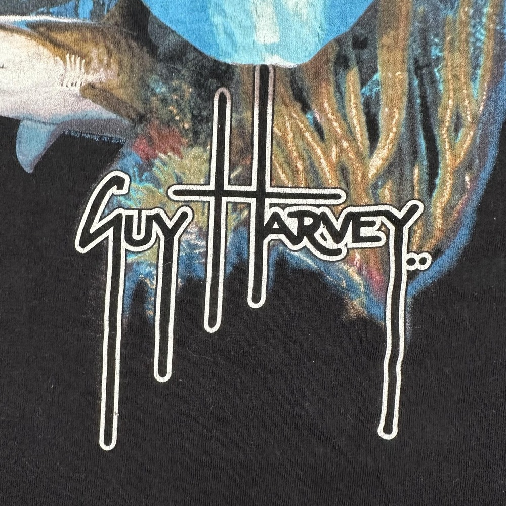 Guy Harvey Shirt Mens Large Black Pirate Skull Sharks Graphic Pocket Fishing Tee - Picture 3 of 11